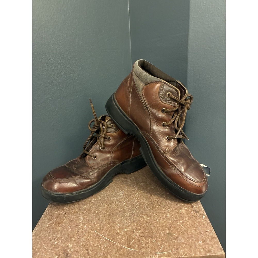 Nunn Bush Men's Brown Leather Waterproof Ankle Boots Moc Toe Laced GUC Size 12